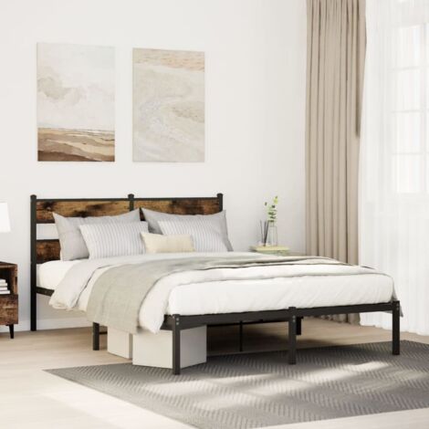 Cadre de lit en métal sans matelas chêne fumé 150x200 cm vidaXL (1/5)