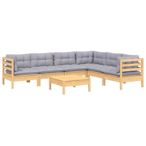 Salon de jardin 7 pcs avec coussins gris bois de pin massif vidaXL (1/5)