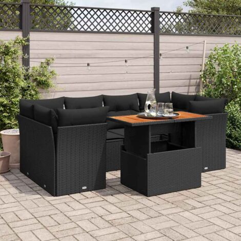 vidaXL Salon de jardin 7 pcs avec coussins noir résine tressée (1/5)