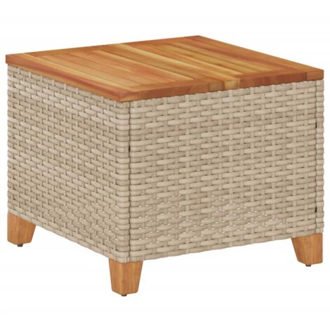Vidaxl – Table de jardin beige 45x45x37 cm – Résine tressée et bois d'acacia – Résistante aux intempéries – Facile à nettoyer (1/6)