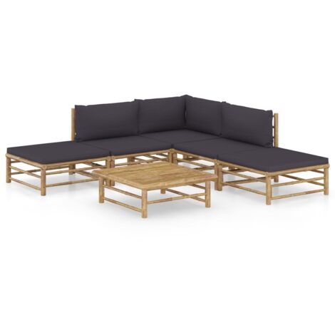 Salon de jardin 6 pcs avec coussins gris foncé bambou vidaXL