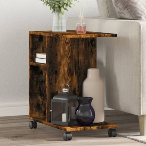 vidaXL Table d'appoint avec roues chêne fumé bois d'ingénierie (1/5)