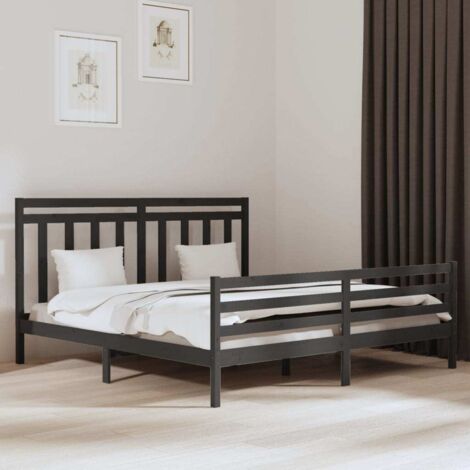 Cadre de lit sans matelas gris 200x200 cm bois massif vidaXL (1/5)