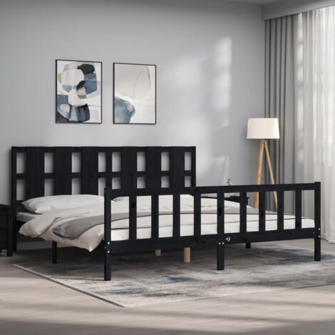 Cadre de lit sans matelas noir 200x200 cm bois massif de pin vidaXL (1/5)