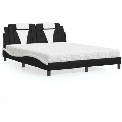 vidaXL Lit Viana avec matelas noir et blanc 160x200 cm similicuir (1/5)
