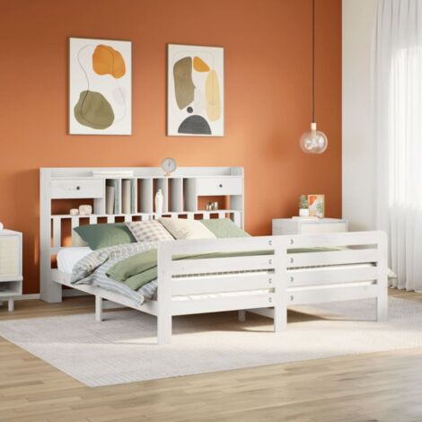 vidaXL Lit bibliothèque sans matelas blanc 180x200 cm bois pin massif (1/5)