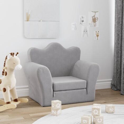 Vidaxl – Canapé-lit enfant 2 en 1 en peluche douce gris clair – Dimensions 54 x 34-90 x 45 cm – Housse amovible – Confort optimal et sécurité