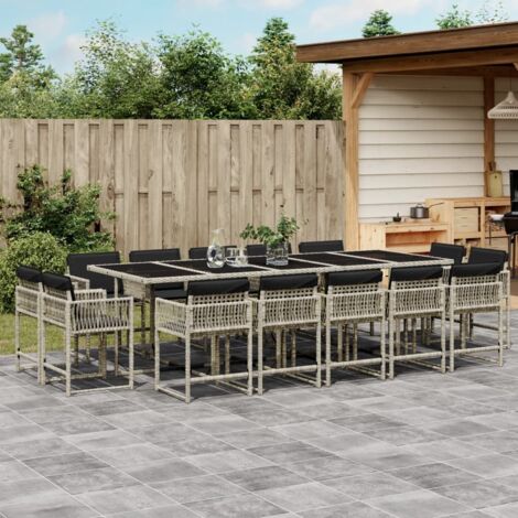 vidaXL Ensemble à manger de jardin et coussins 15 pcs gris clair rotin