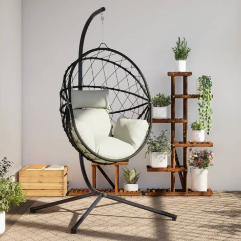 vidaXL Chaise suspendue en forme d'œuf et support beige rotin et acier (1/5)