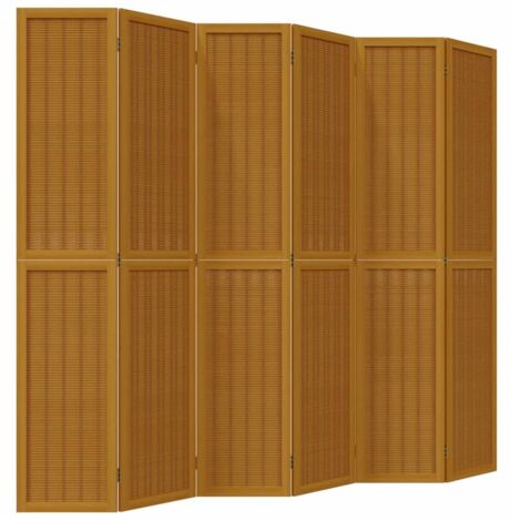 Vidaxl – Cloison de séparation paravent 6 panneaux en bois de paulownia massif – Dimensions 210-215 x 200 cm – Pour espaces intérieurs