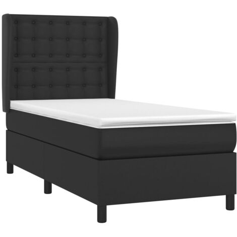 Sommier à lattes de lit avec matelas Noir 90x190 cm Similicuir vidaXL (1/5)