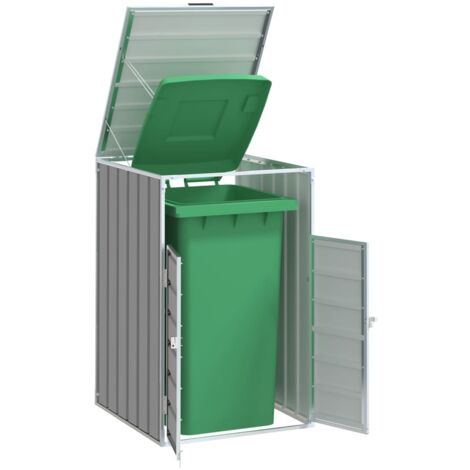Vidaxl – Rangement à roulettes pour poubelles bac unique 240L – Acier enduit de poudre gris – Dimensions 72x81x115 cm – Mécanisme d'ouverture automatique