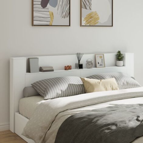 Vidaxl – Tête de lit avec LED RGB personnalisable – Bois d'ingénierie blanc – Dimensions 220x16,5x103,5 cm – Étagère ouverte intégrée