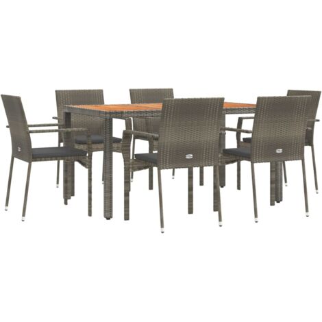 Vidaxl – Ensemble table et chaise de jardin 7 pcs – Résine tressée et acier enduit de poudre – Table en bois d'acacia massif – Coussins gris foncé