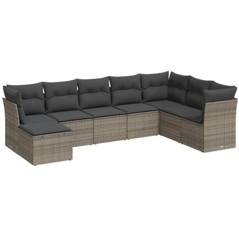 Salon de jardin 8 pcs avec coussins gris résine tressée vidaXL (1/3)