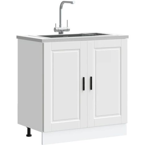 Vidaxl – Meuble sous évier 80x46x81,5 cm – Bois d'ingénierie blanc – Espace de rangement optimisé – Portes pratiques et pieds réglables (1/5)