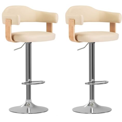 Tabourets de bar lot de 2 crème bois courbé et similicuir vidaXL (1/5)