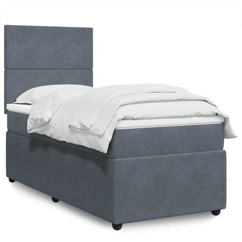 Sommier à lattes de lit et matelas Gris foncé 90x200 cm Velours vidaXL (1/5)