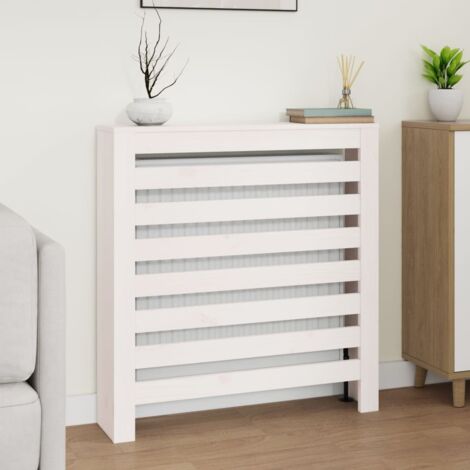 Vidaxl – Cache-radiateur blanc 79,5x19x84 cm en bois massif de pin – Design à lattes pour décoration moderne – Étagère intégrée pour livres et ornements