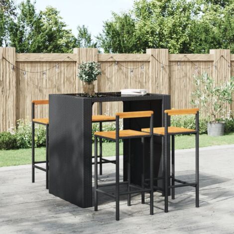 Vidaxl – Lot de 4 tabourets de bar noir – Résine tressée et bois d'acacia – Hauteur d'assise 78 cm – Capacité 110 kg – Design moderne
