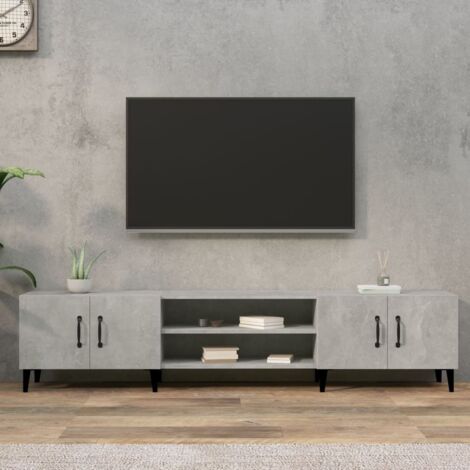 Vidaxl – Meuble TV en bois d'ingénierie gris béton 180x31,5x40 cm – 4 compartiments de rangement – Pieds en métal modernes