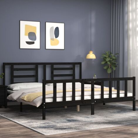 Cadre de lit sans matelas noir 200x200 cm bois massif de pin vidaXL (1/5)