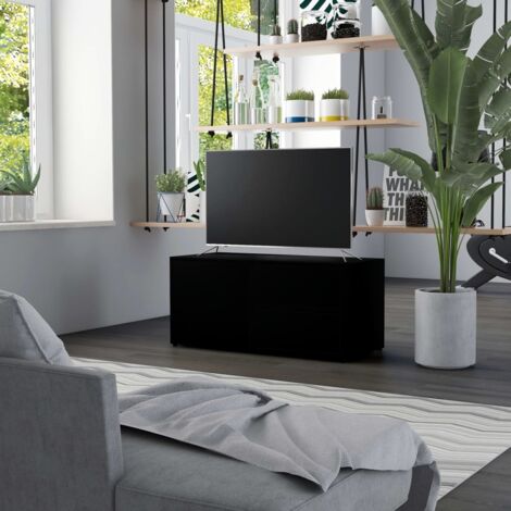 Vidaxl – Meuble TV noir 80x34x36 cm – Bois d'ingénierie avec 2 tiroirs et 1 compartiment – Design classique et facile à nettoyer (1/6)