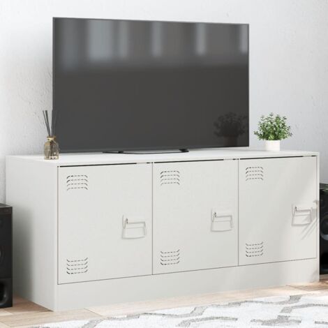 Vidaxl – Meuble TV blanc 99x39x44 cm en acier laminé à froid – 3 compartiments avec portes – Capacité 80 kg – Pour écrans jusqu'à 76 cm