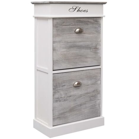 Vidaxl – Armoire à chaussures gris 50 x 28 x 98 cm – Bois de Paulownia – 2 compartiments inclinables – Haut ouvrant pour rangement optimisé (1/5)