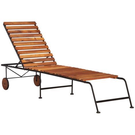 Vidaxl – Transat en bois d'acacia massif avec pieds en acier – Dossier réglable 3 positions – Dimensions 205 x 50 x 30 cm – Max 110 kg