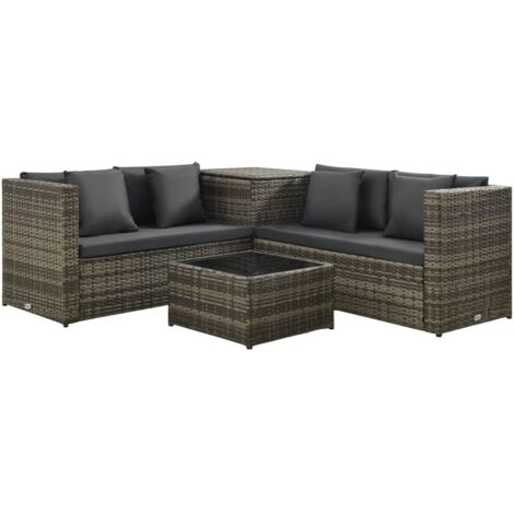 vidaXL Salon de jardin 4 pcs avec coussins résine tressée gris (1/7)