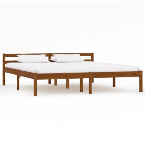 Vidaxl – Cadre de lit en pin massif marron miel 160x200 cm – Design moderne – Lattes en contreplaqué – Facile à assembler (1/9)