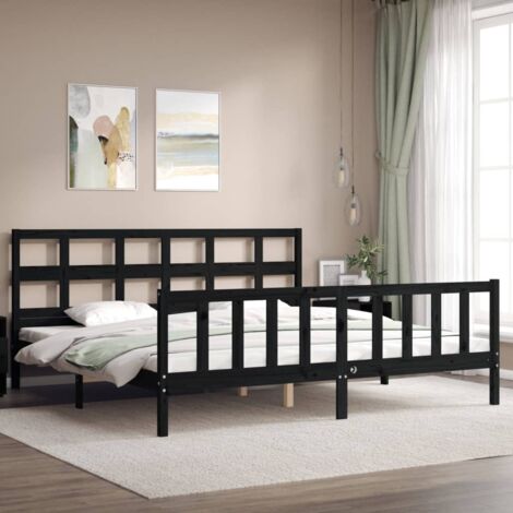 Cadre de lit sans matelas noir 200x200 cm bois massif de pin vidaXL (1/5)