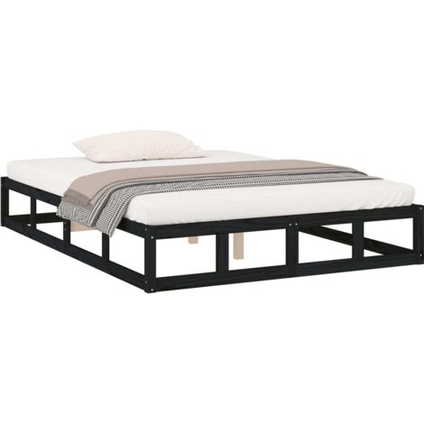 Vidaxl – Cadre de lit 200x200 cm en bois de pin massif noir – Lattes en contreplaqué pour soutien optimal – Assemblage facile (1/5)