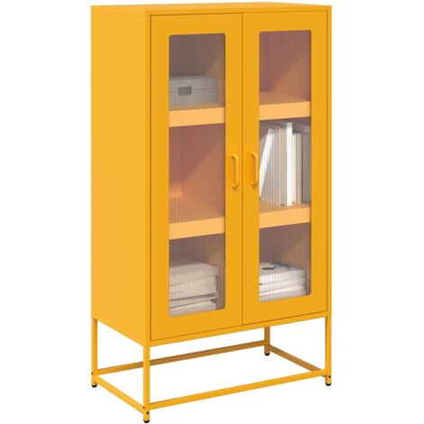 Vidaxl – Buffet haut jaune moutarde 68x39x123 cm – Acier laminé à froid – 2 portes – 6 compartiments – Capacité 90 kg