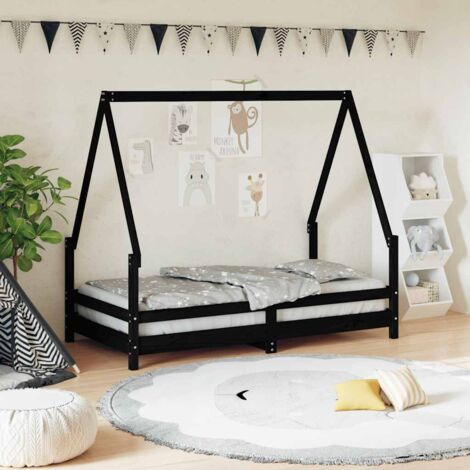 Cadre de lit pour enfant noir 80x160 cm bois de pin massif vidaXL (1/5)