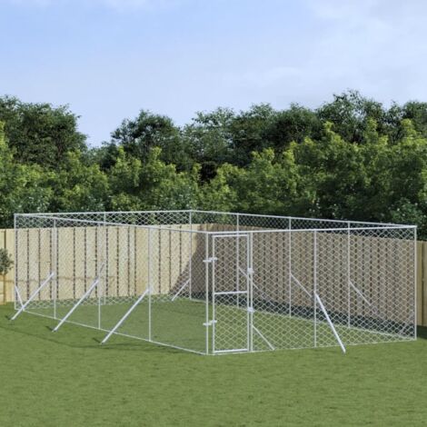 Chenil d'extérieur pour chiens argenté 4x8x2 m acier galvanisé vidaXL