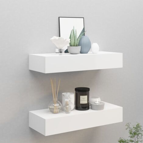 Vidaxl – Étagères murales à tiroirs 2 pcs – MDF blanc 60x23,5x10cm – Rangement compact pour bijoux et petits objets – Design élégant