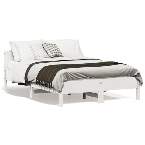 Vidaxl – Cadre de lit en bois de pin massif blanc 140x190 cm – Tête de lit pour soutien – Assemblage requis – Style rustique (1/5)
