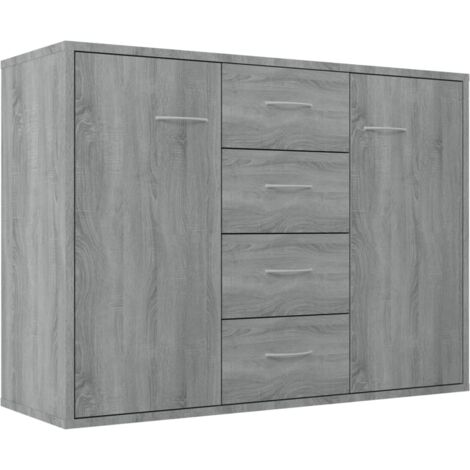 Vidaxl – Buffet gris sonoma 88x30x65 cm – Bois d'ingénierie – 4 tiroirs et 2 portes – Rangement esthétique et fonctionnel