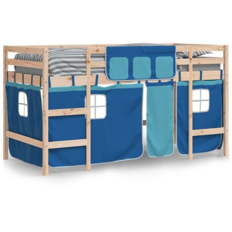 Vidaxl – Lit mezzanine enfants 80x200 cm – Hauteur 78,5 cm – Rideaux bleus – Bois de pin massif – Capacité 80 kg – Assemblage requis (1/5)