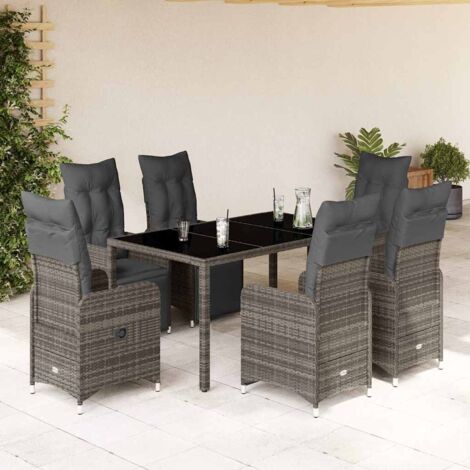 vidaXL Ensemble de bistro de jardin 7 pcs coussins gris poly rotin (1/5)