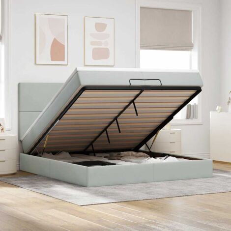 vidaXL Cadre de lit ottoman avec matelas gris clair 200x200 cm velours (1/5)
