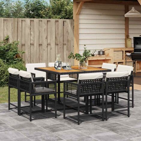 Ensemble à manger de jardin 9pcs coussins noir résine tressée vidaXL