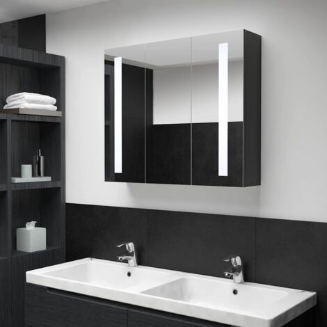 Vidaxl – Armoire murale de salle de bain à miroir LED 89x14x62 cm – 3 portes – MDF mélaminé – Éclairage doux pour maquillage et soins