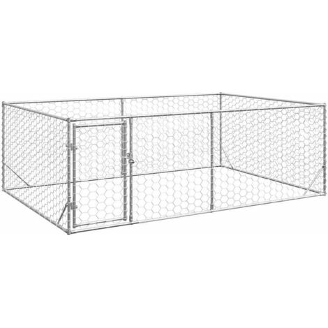 Vidaxl – Chenil d'extérieur pour chiens 3x2x1 m – Acier galvanisé à haute teneur en zinc – Porte verrouillable – Maillage hexagonal pour ventilation