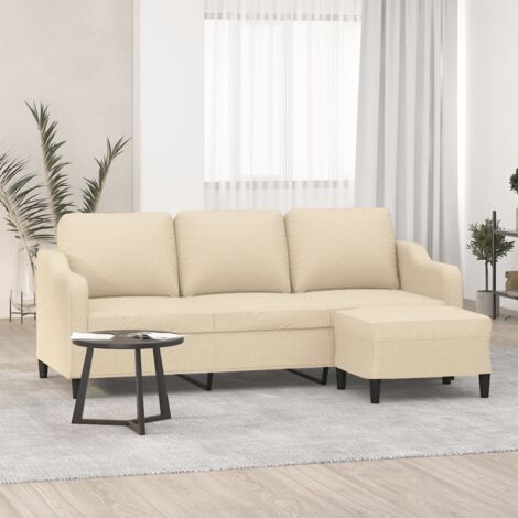 vidaXL Canapé à 3 places avec repose-pieds Crème 180 cm Tissu (1/5)
