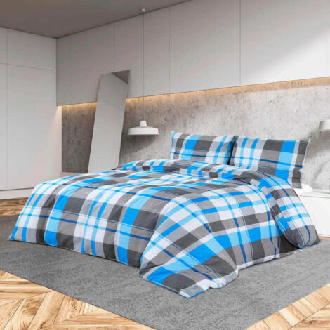 Ensemble de housse de couette Bleu et gris 135x200 cm Coton vidaXL