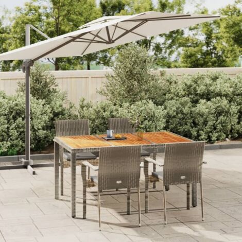 vidaXL 5 Piece Garden Dining Set with Cushions Grey Poly Rattan