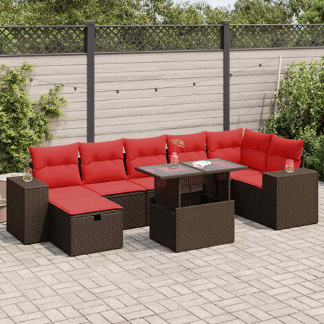 vidaXL Salon de jardin avec coussins 8 pcs noir résine tressée acacia (1/5)